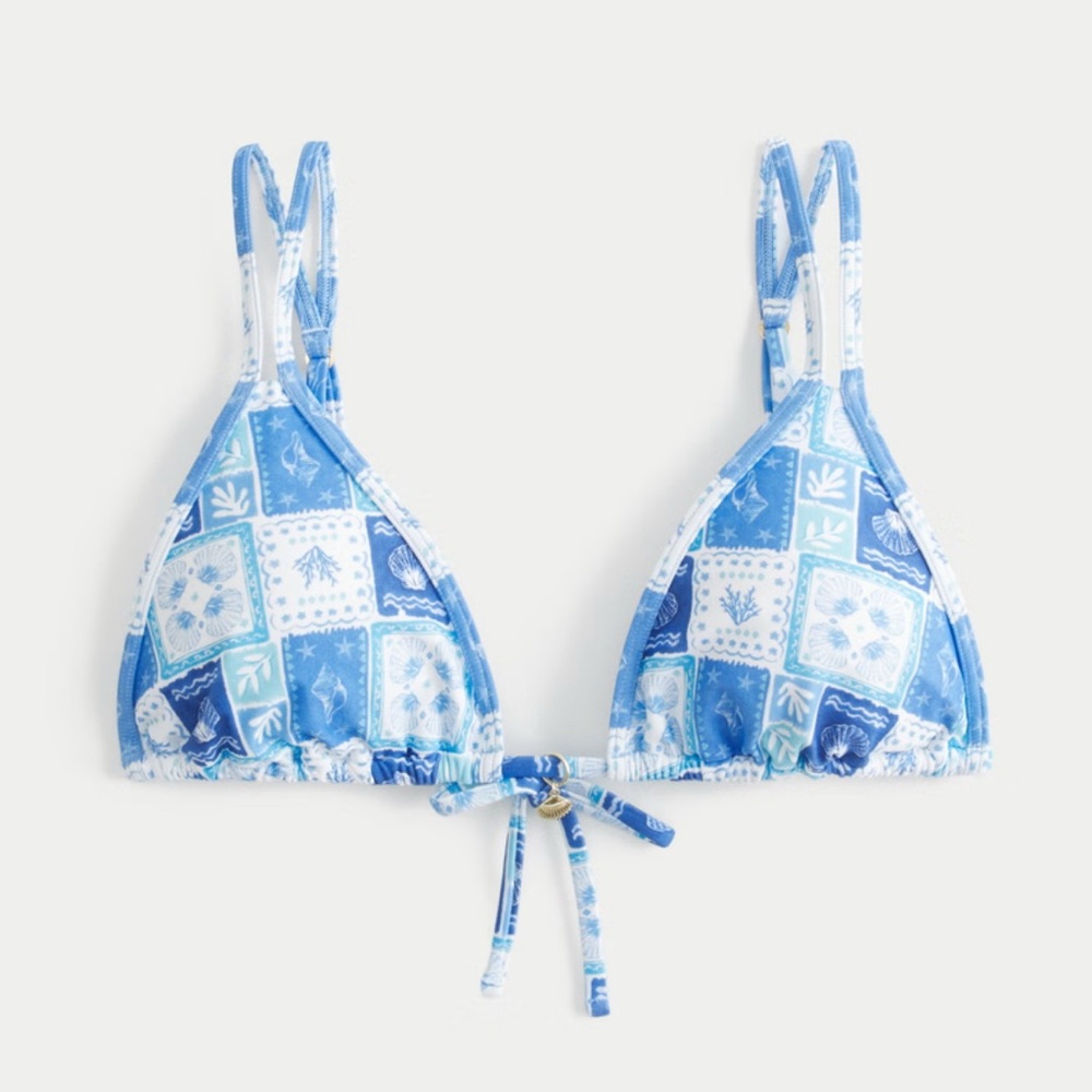Hollister Blue and White Bikini Top